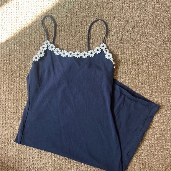 Rouje Paris Dark Blue Navy Cami Dress with Cream Floral Daisy Accents - Picture 4 of 5